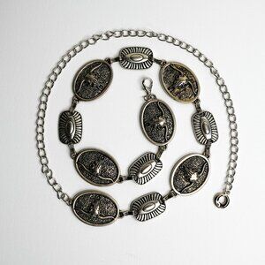 y2k chrome star buckle white leather belt — 2000s pop style